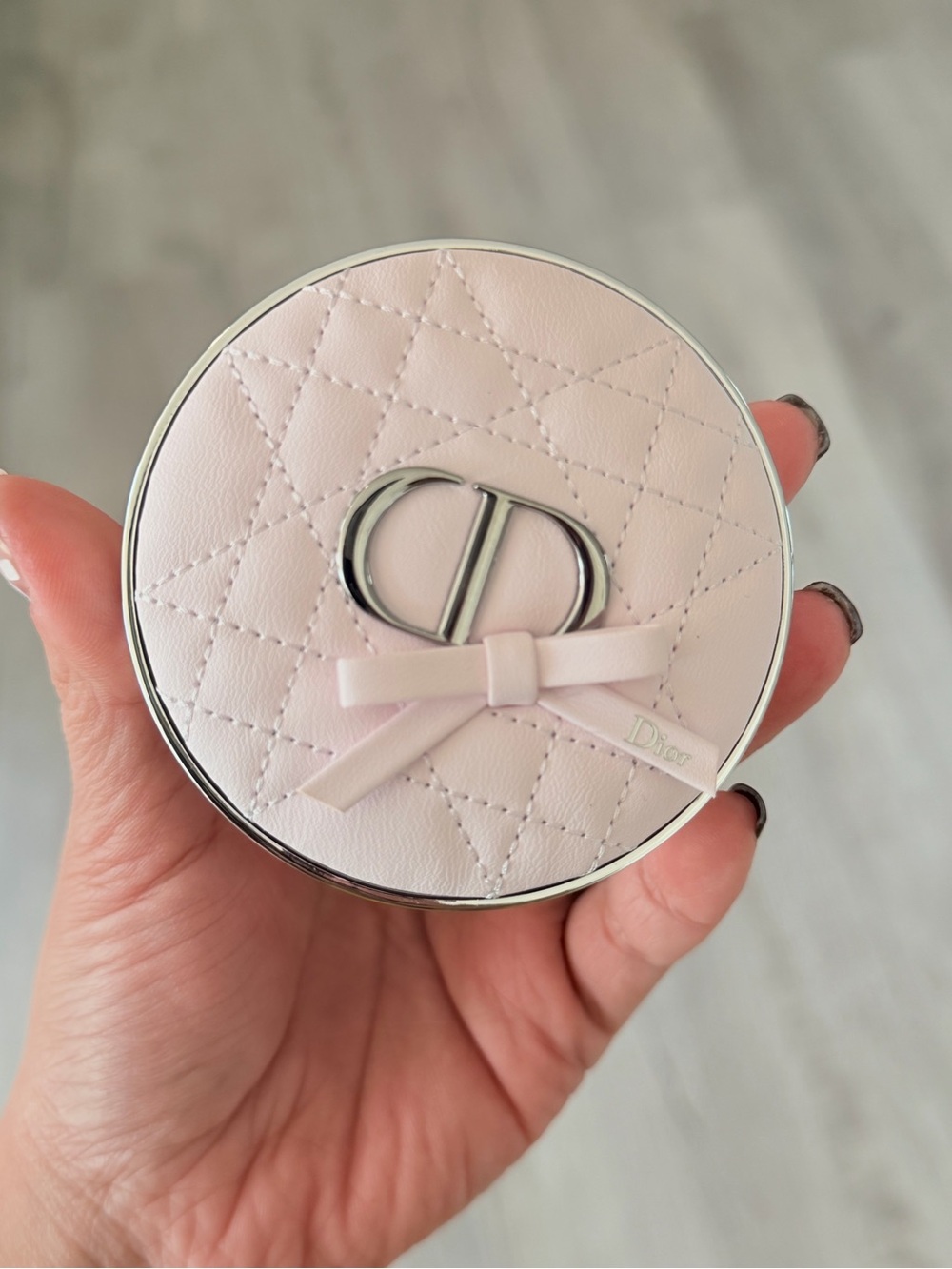 Dior Pale Pink Quilted Round Cosmetic Case with Bow and CD Logo